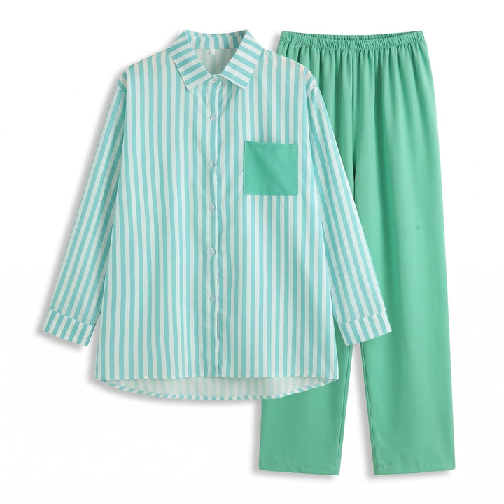 Elinor Stripe Two-Piece Set - Color:Green Stripe;Size:XS