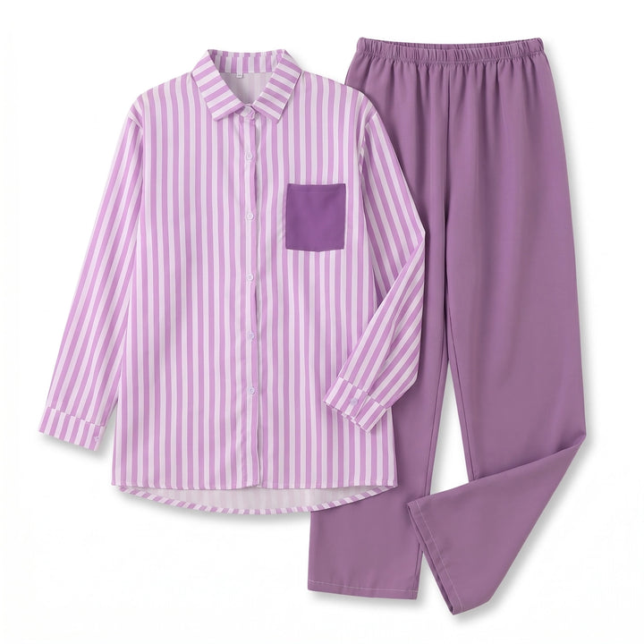 Elinor Stripe Two-Piece Set - Color:Purple Stripe;Size:XS