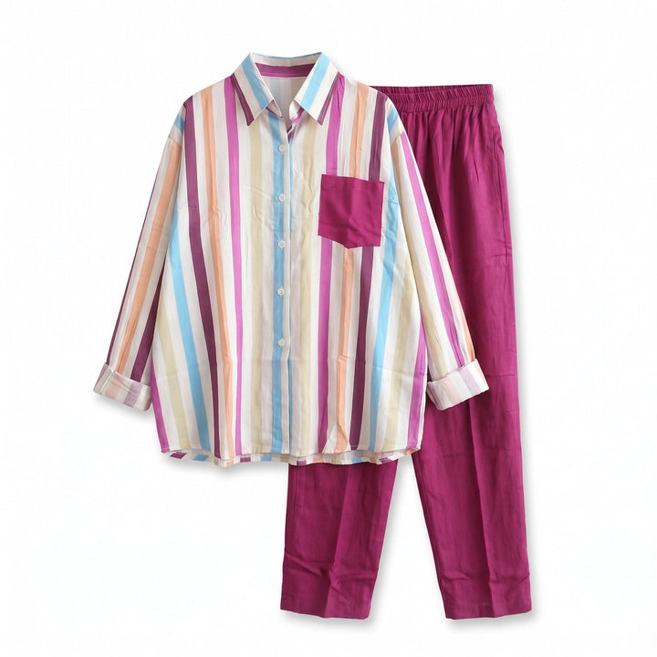 Elinor Stripe Two-Piece Set - Color:Rose;Size:XS