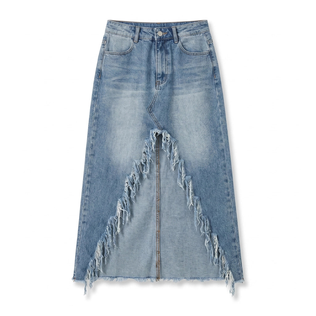 Elisha Raw-Hem Denim Skirt - Color:Blue;Size:XS