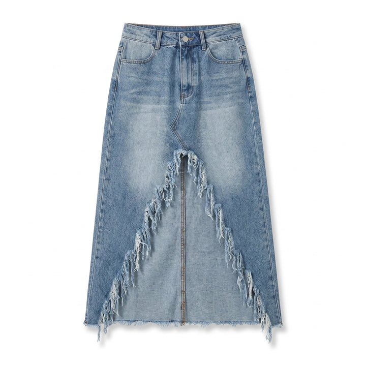 Elisha Raw-Hem Denim Skirt - Color:Blue;Size:XS
