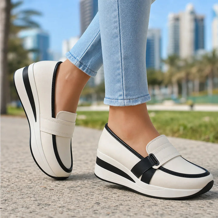 White / Black Lottie Platform Wedge Loafers 1