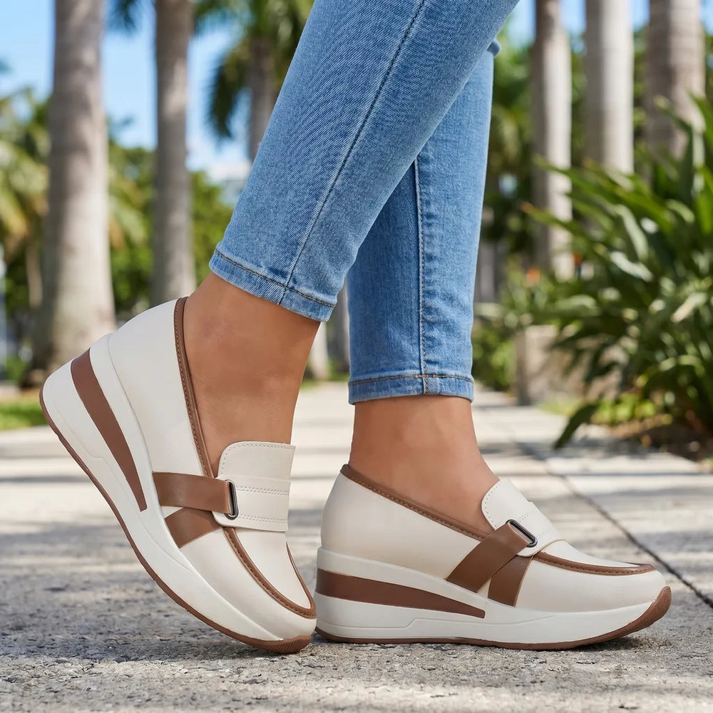 White / Brown Lottie Platform Wedge Loafers 1