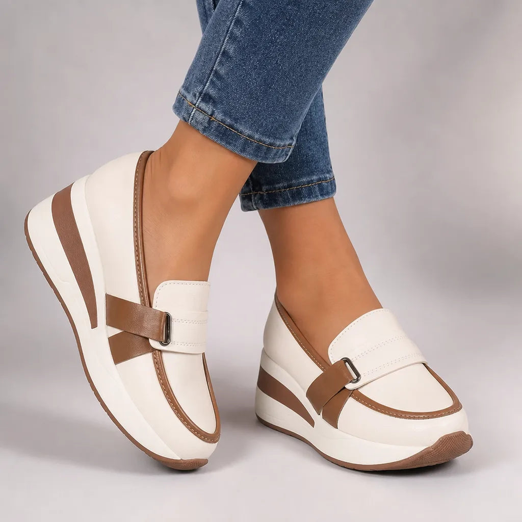 Women's White / Brown Eliza Platform Wedge Loafers