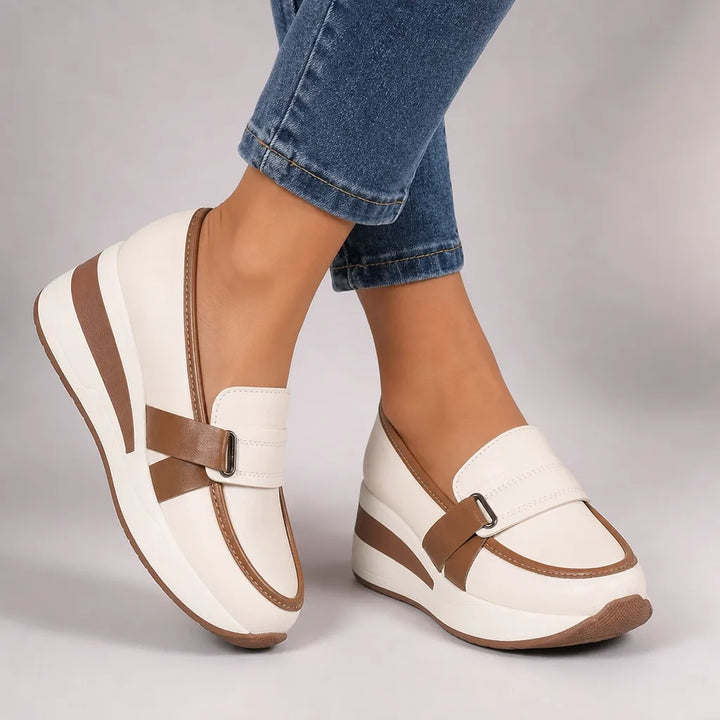 Women's White / Brown Eliza Platform Wedge Loafers