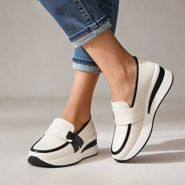 Eliza Platform Wedge Loafers - Color:White/Black;Size:35