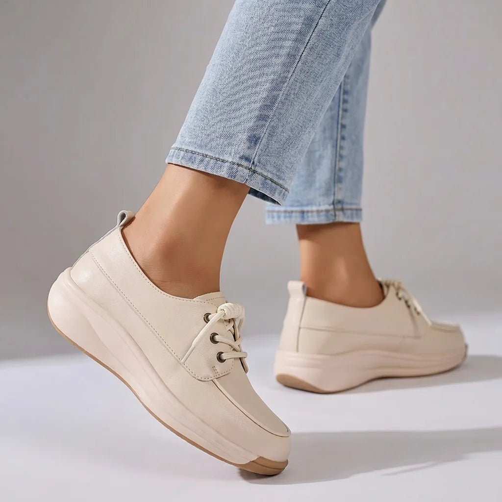 Eliza Wedge Slip-On Flats - Color:Beige;Size:35