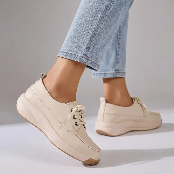 Eliza Wedge Slip-On Flats - Color:Beige;Size:35