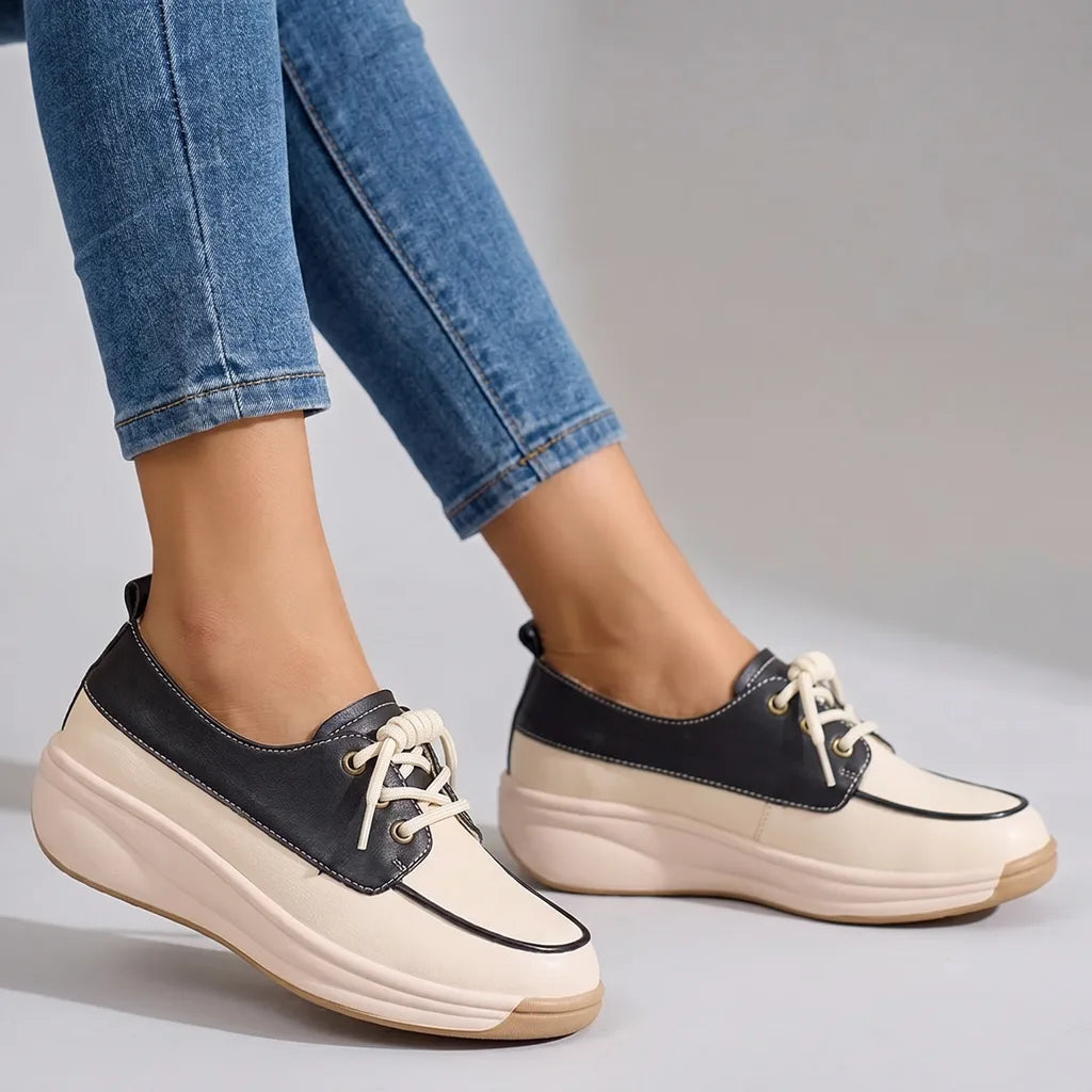 Eliza Wedge Slip-On Flats - Color:Beige-Black;Size:35