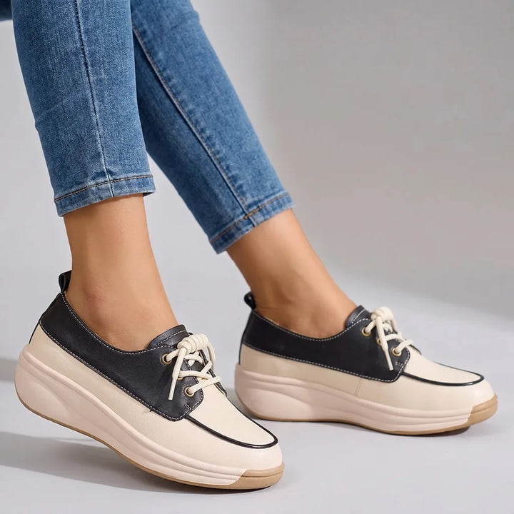 Eliza Wedge Slip-On Flats - Color:Beige-Black;Size:35