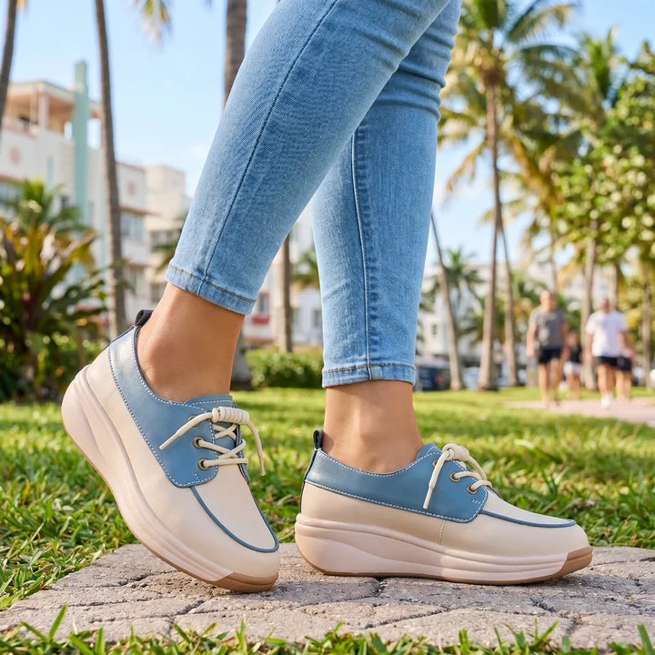 Beige-Blue Kingsley Wedge Slip-On Flats 1