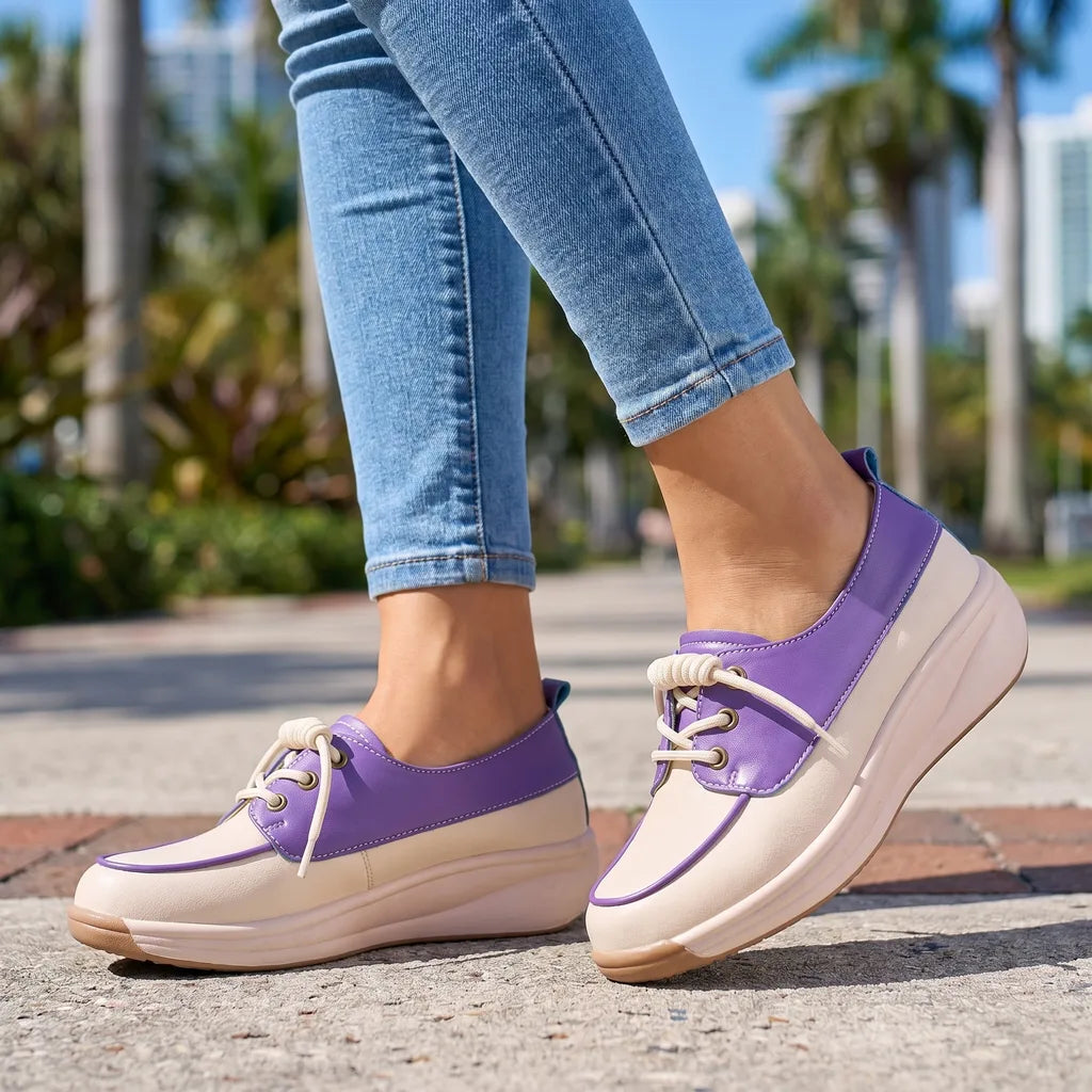 Beige-Purple Kingsley Wedge Slip-On Flats 2