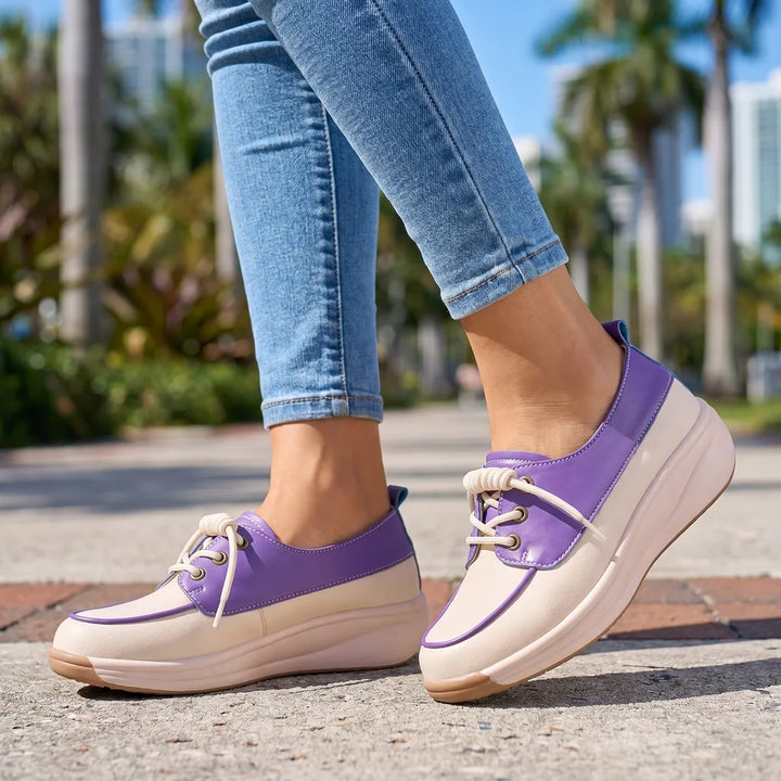 Beige-Purple Kingsley Wedge Slip-On Flats 2
