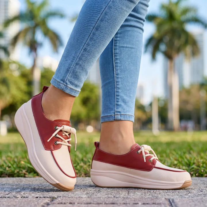 Beige-Wine Red Kingsley Wedge Slip-On Flats 1