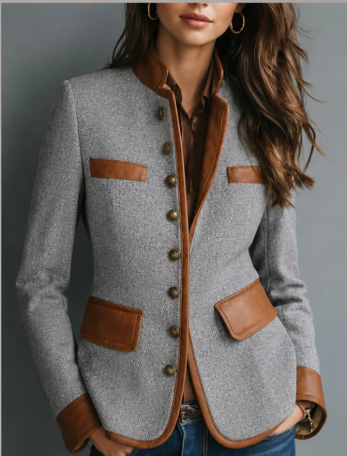 Eliza | Women's Herringbone Tweed Jacket - Gray