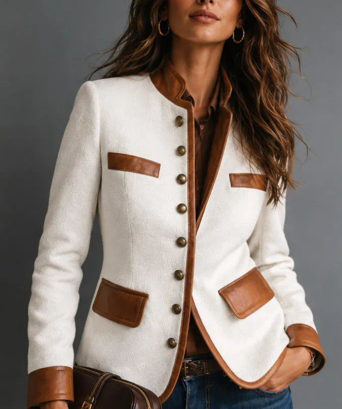 Eliza | Women's Herringbone Tweed Jacket - White