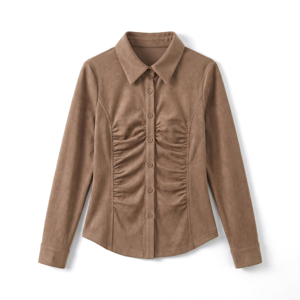 Elle Mercer Longline Shirt - Color:Camel;Size:XXS