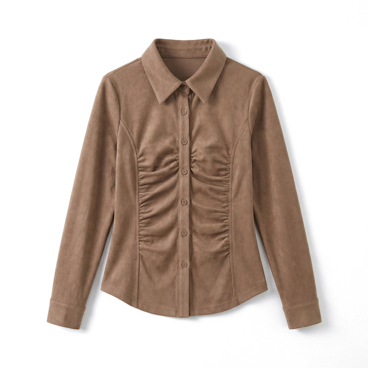 Elle Mercer Longline Shirt - Color:Camel;Size:XXS