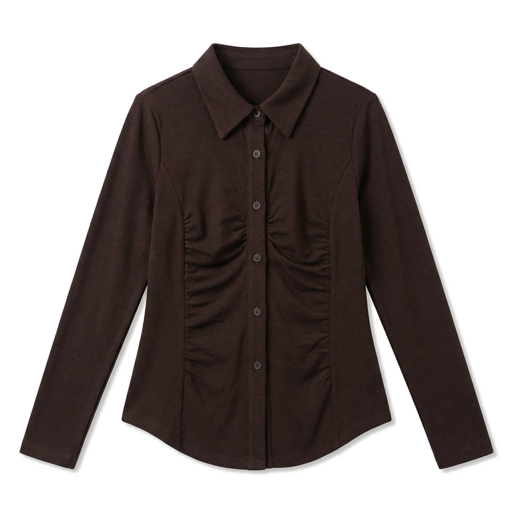 Elle Mercer Longline Shirt - Color:Coffee;Size:XXS