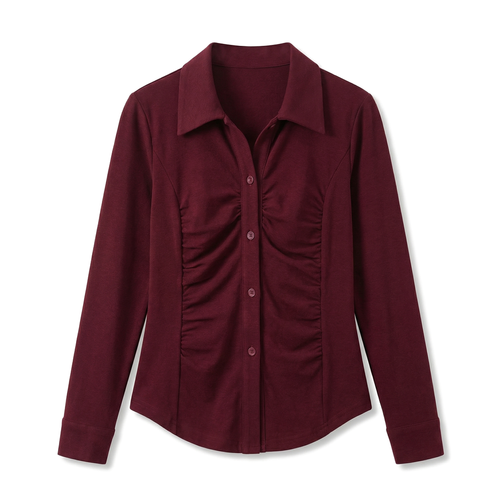 Elle Mercer Longline Shirt - Color:Wine Red;Size:XXS
