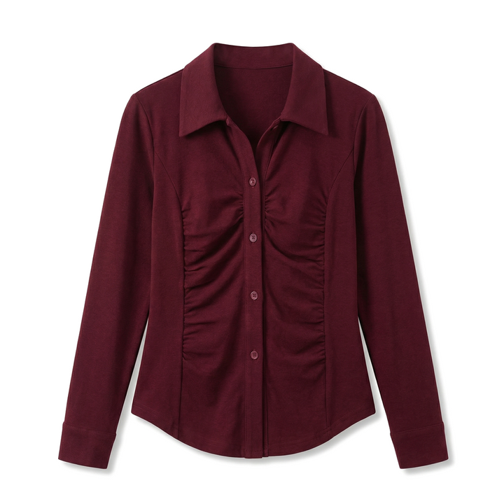 Elle Mercer Longline Shirt - Color:Wine Red;Size:XXS