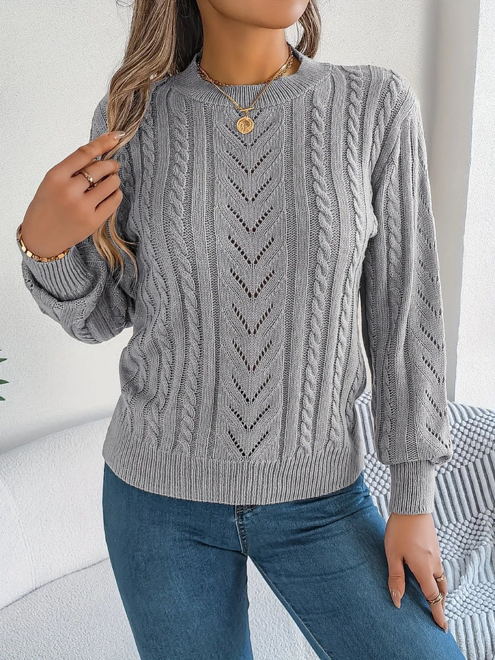 Ellen | Women's Cable Knit Sweater - Color:Gray;Size:XS