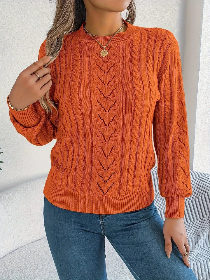 Ellen | Women's Cable Knit Sweater - Color:Red-Orange;Size:XS