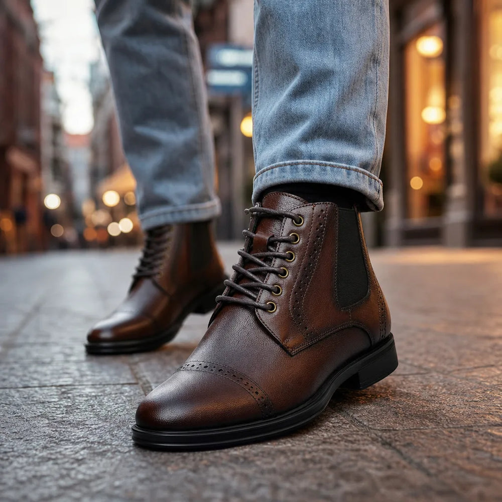Men's Brown Flora Leather Lace Up Boots