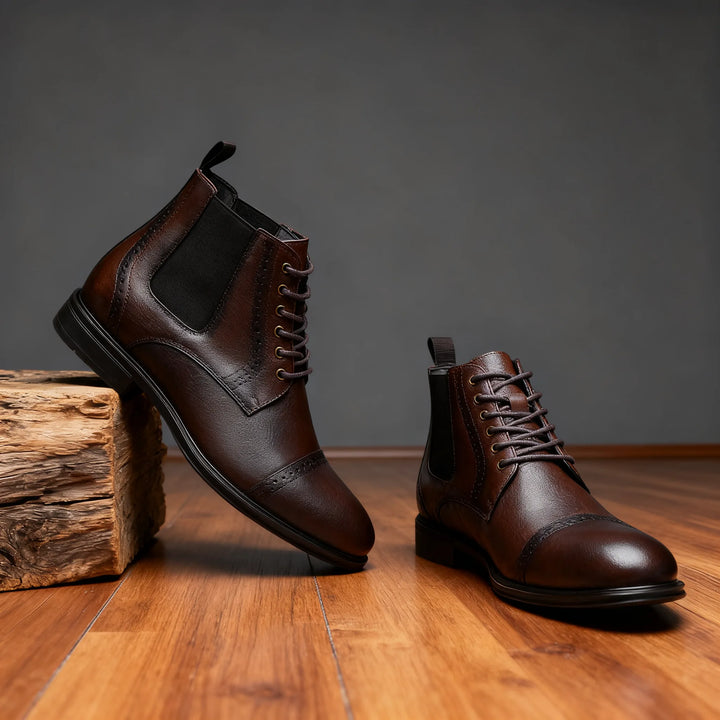 Ellington | Lace-Up Cap-Toe Brown Boots - Color:Brown;Size:US 7
