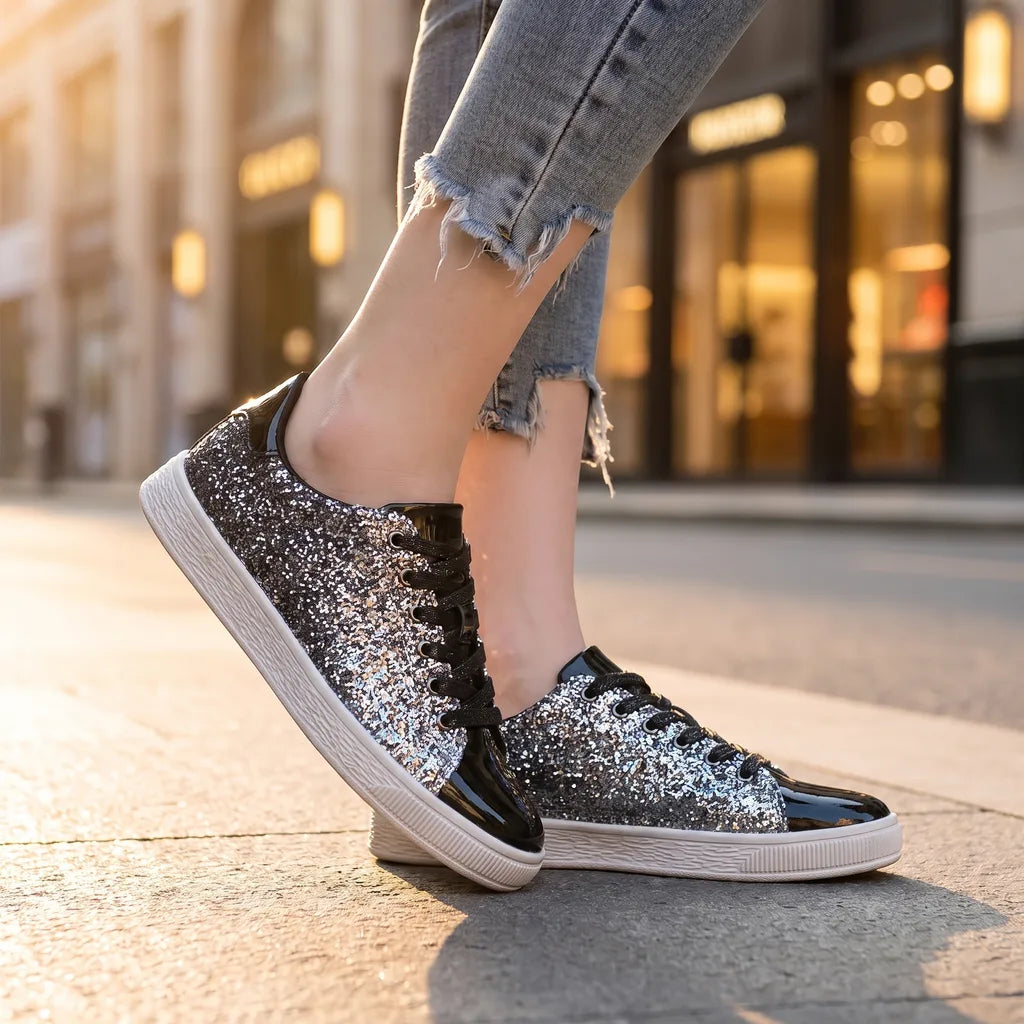 Women's Black Garland Sequin Low Top Sneakers