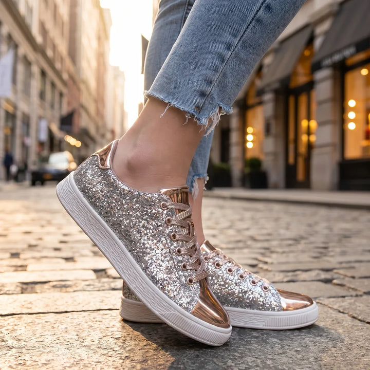 Women's Yellow Garland Sequin Low Top Sneakers