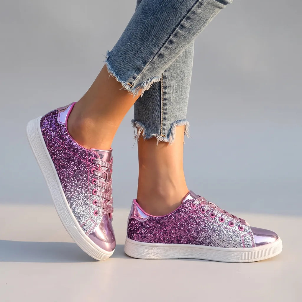 Women's Pink Garland Sequin Low Top Sneakers
