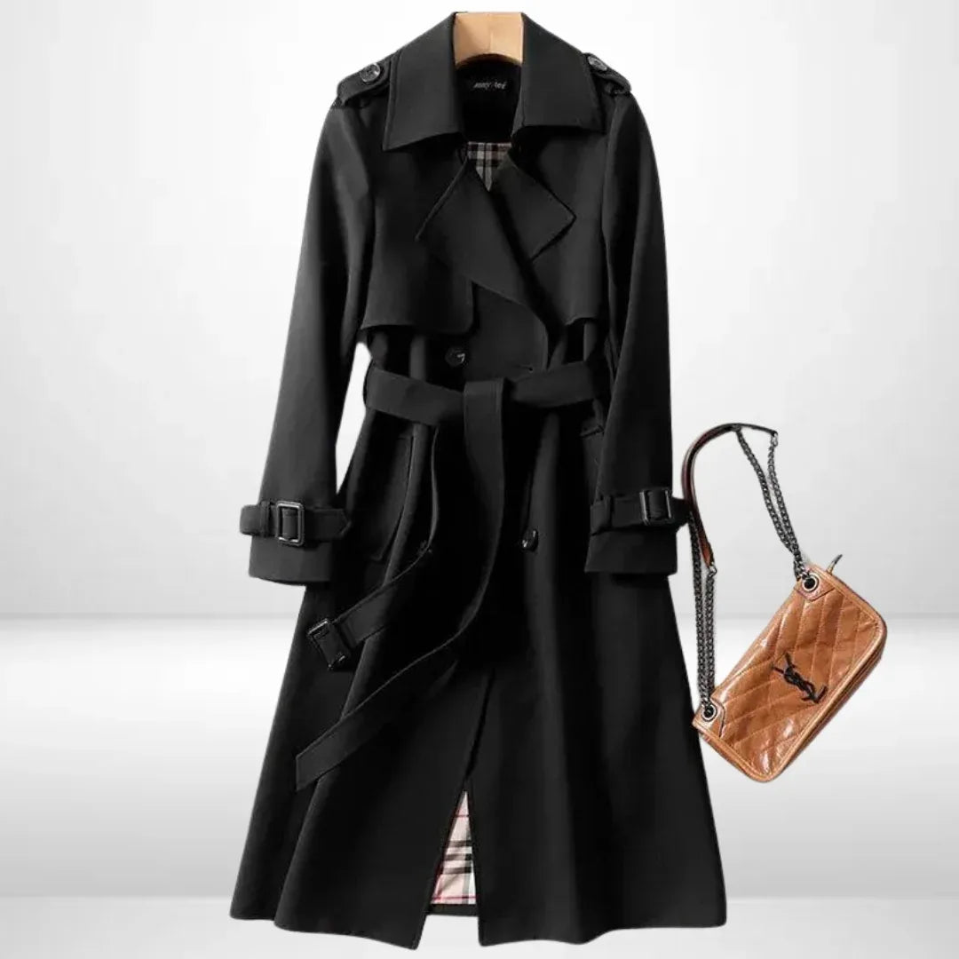 Eloise | Women's Belted Trench Coat - Size:XS;Color:Black