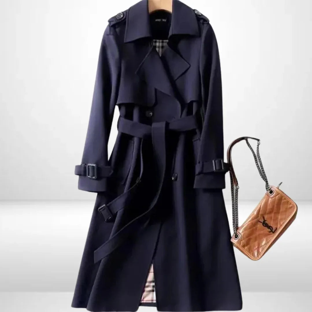 Eloise | Women's Belted Trench Coat - Size:XS;Color:Navy Blue