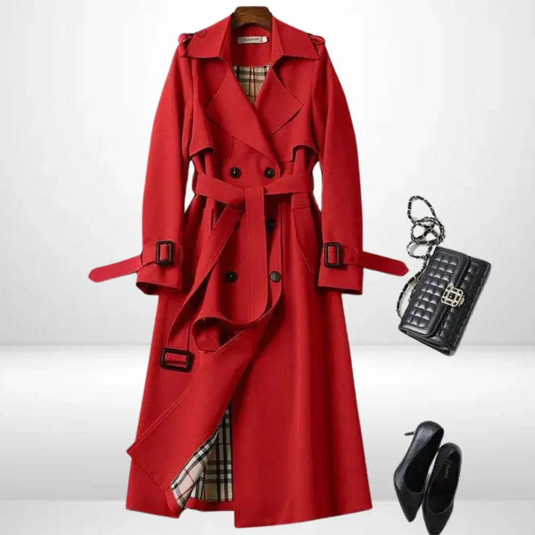 Eloise | Women's Belted Trench Coat - Size:XS;Color:Red