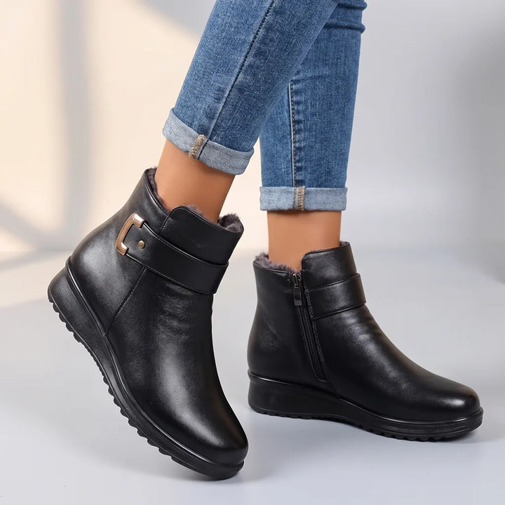 Eloise | Womens Fall Leather Ankle Boots - Color:Black;Size:35