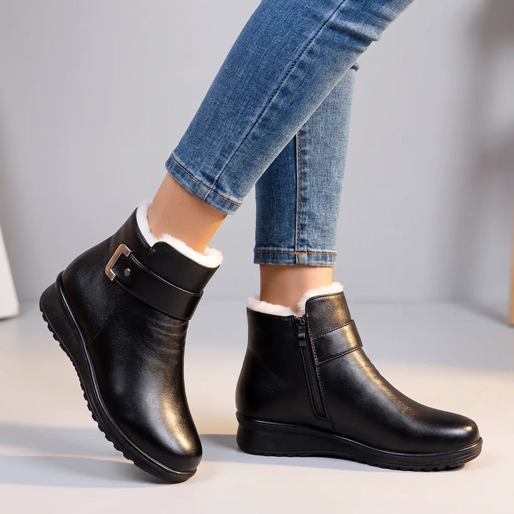 Eloise | Womens Fall Leather Ankle Boots - Color:Black/White;Size:35