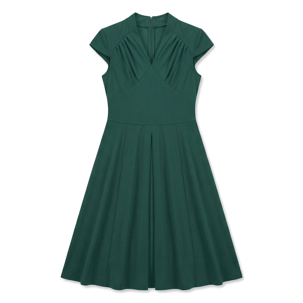 Elowen V-Neck Midi Dress - Color:Green;Size:XS