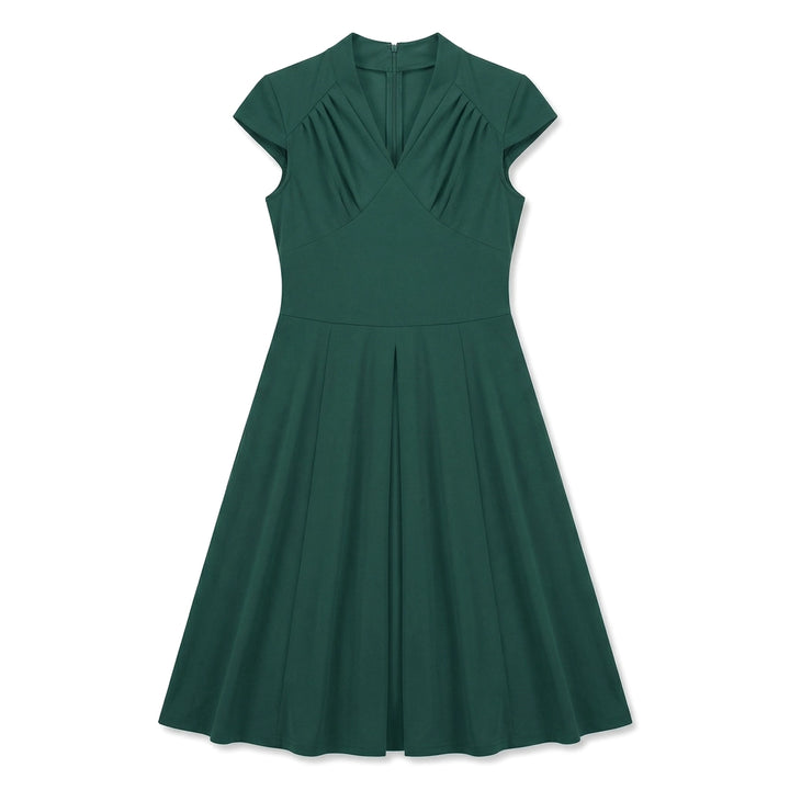 Elowen V-Neck Midi Dress - Color:Green;Size:XS