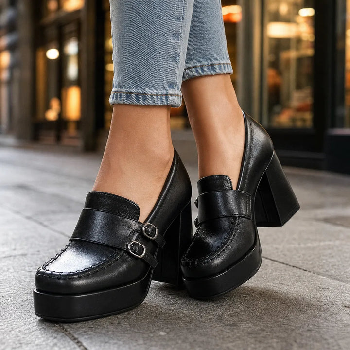 Women's Black Elsa | Women's Orthopedic Block-Heel Loafers