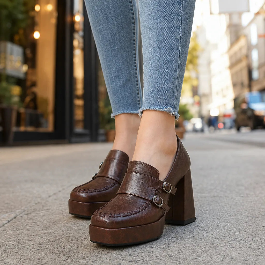 Women's Brown Elsa | Women's Orthopedic Block-Heel Loafers