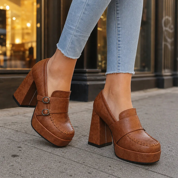 Women's Cognac Elsa | Women's Orthopedic Block-Heel Loafers