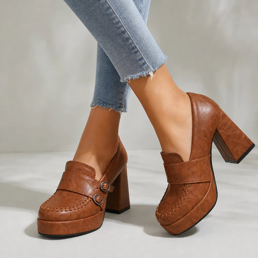 Elsa | Women's Orthopedic Mary Jane Heels - Color:Cognac;Size:35