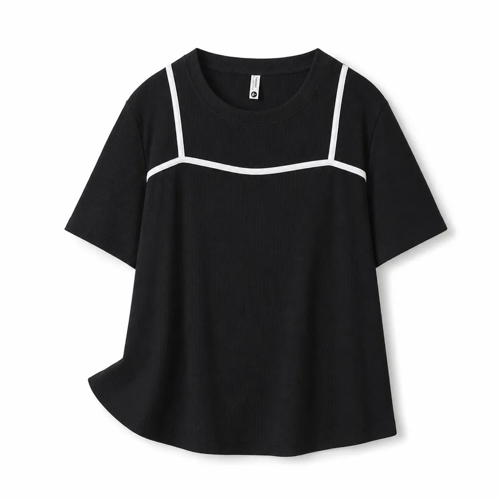 Elyse Ribbed Layered T-Shirt - Color:Black;Size:L