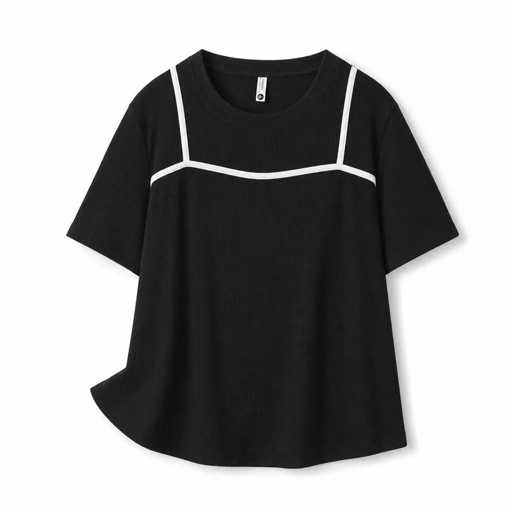 Elyse Ribbed Layered T-Shirt - Color:Black;Size:L
