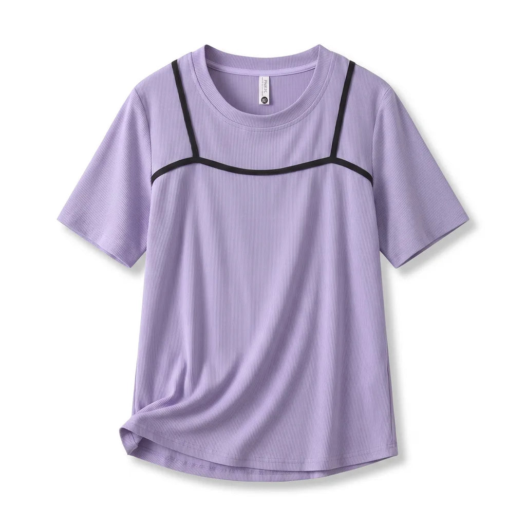 Elyse Ribbed Layered T-Shirt - Color:Purple;Size:L