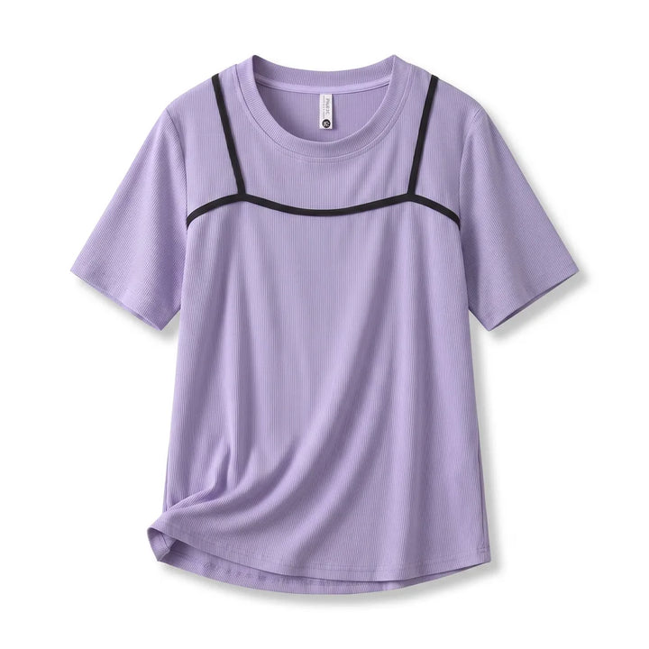 Elyse Ribbed Layered T-Shirt - Color:Purple;Size:L