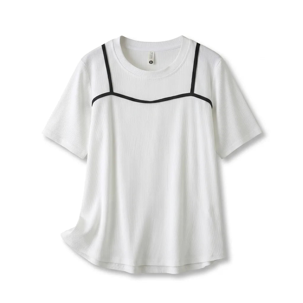 Elyse Ribbed Layered T-Shirt - Color:White;Size:L
