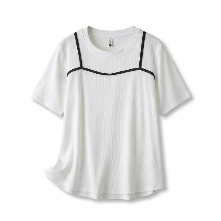 Elyse Ribbed Layered T-Shirt - Color:White;Size:L