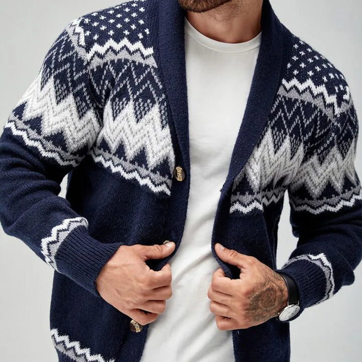 Emery | Men's Jacquard Soft Knit Cardigan - Blue